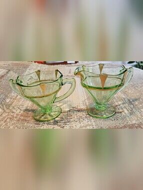 1930's Uranium Glass Sugar Creamer Set